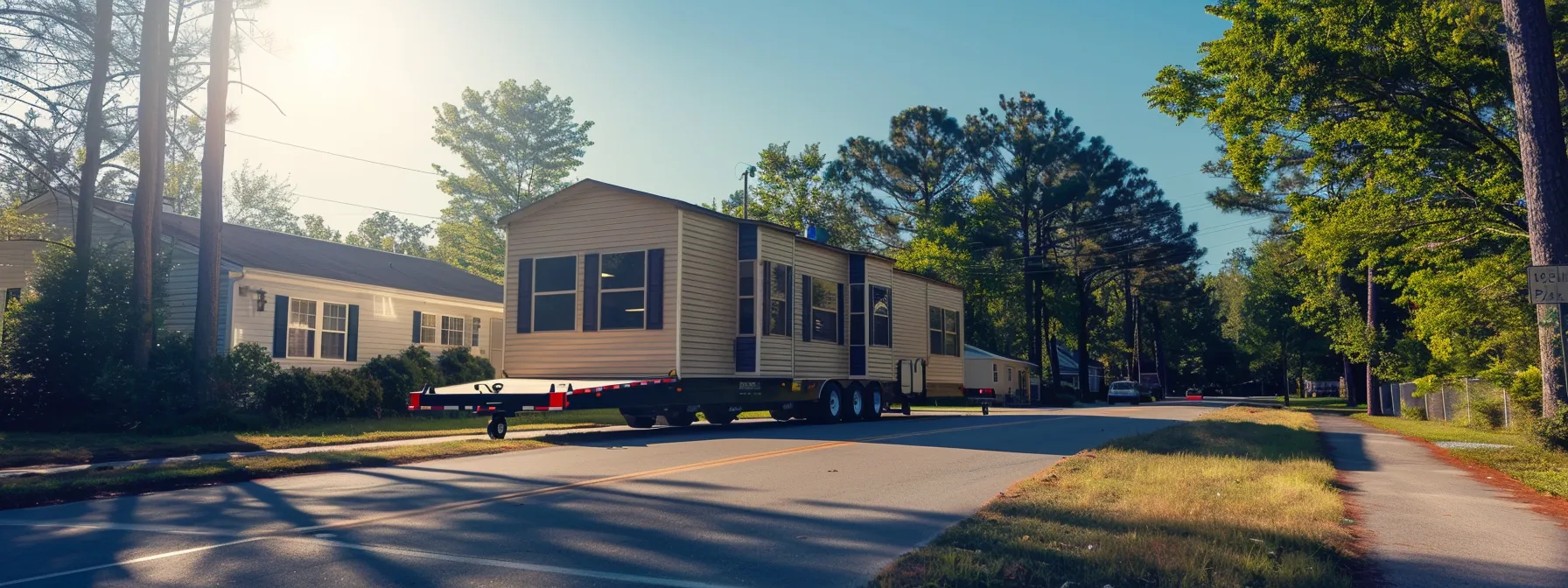 Mobile home on a trailer parked on a lot